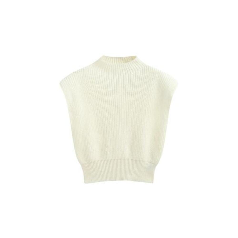 Cider Cream Mock Neck Knit Top Shoulder Pad Cap Sleeve Sweater XXS